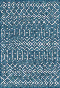 Outdoor Tribal Trellis Rug in Teal