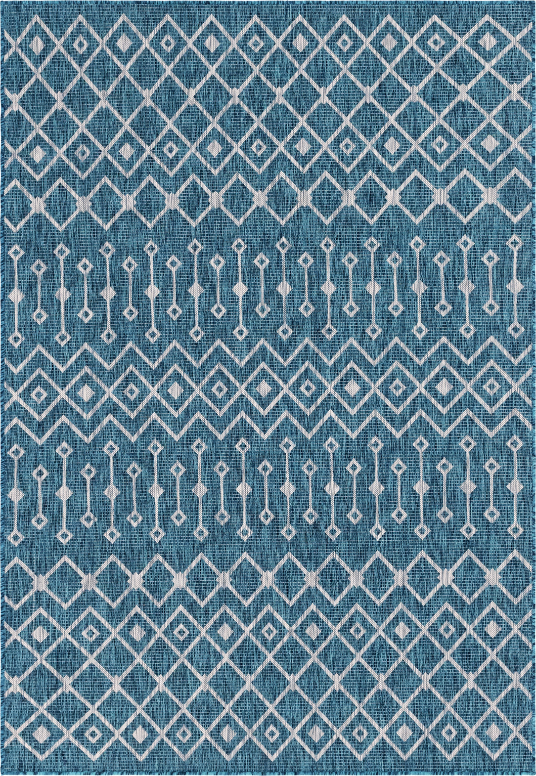 Outdoor Tribal Trellis Rug in Teal