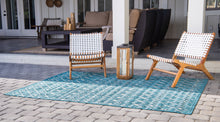 Load image into Gallery viewer, Outdoor Tribal Trellis Rug in Teal