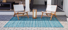 Load image into Gallery viewer, Outdoor Tribal Trellis Rug in Teal