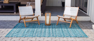 Outdoor Tribal Trellis Rug in Teal