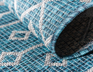 Outdoor Tribal Trellis Rug in Teal