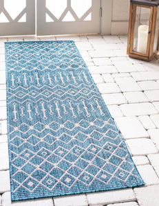 Outdoor Tribal Trellis Rug in Teal