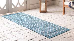 Outdoor Tribal Trellis Rug in Teal